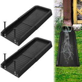Rain Gutter Downspout Splash Block for Foundation Protection,24" Gutter Splash Guards Downspout Extensions Water Drain Tray with Fixing PE Nails for Outdoor Rainwater Drainage (2pcs-Black)