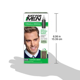 Just For Men, Tinte Colorante En Shampoo, Castaño Medio H30, Cabello Con Cor, Cubre Las Canas, 66ml