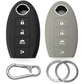 2 fundas de silicona Click&Fit compatibles con Nissan Rogue 2008-21, Altima 07-21, Pathfinder 10-21, Murano 2009-21, Maxima Leaf GT-R Juke - Funda de goma para llave a distancia para coche, 4 botones,