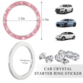 JUSTTOP 2PCS Car Bling Crystal Rhinestone Engine Start Ring Decals, Auto Start Engine Sparkling Key Ignition Knob Sticker, Push Start Button Cover Crystal Bling Ring Emblem Decor (Double, Pink)