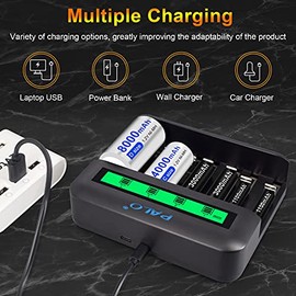 Pilas Recargables D con Cargador Pack de 4, Cargador USB de Alta Velocidad para Pilas Recargables AA AAA C D