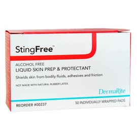 DermaRite's StingFree, Liquid Skin Prep & Shield - Alcohol-Free Wipes, Shields from Body Fluids, Adhesives and Friction - Individually Wrapped, 50 Wipes, 1 Pack