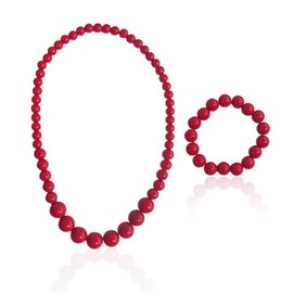 NYGGTYK 1 Piece Pearl Necklace with 1 Piece Pearl Bracelet, Long Pearl Necklace, Acrylic Necklace and Bracelet, Costume Jewellery Accessories, Carnival Pearl Necklace and Bracelet for Women (Red),