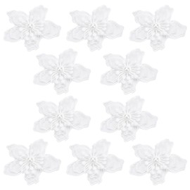 MAYJOYDIY 10Pcs 3D White Flower Organza Embroidered Applique with Pearl Lace Flowers Sew On Decorative Patches for Wedding Bridal Dress Sewing DIY Craft Clothes Hat Curtain Ornaments