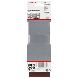 Bosch Accessories 2608606035 Sanding Belt Sanders, Best for Wood-75 x 457 mm-100 grit, Silver 3 Piece