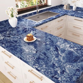 Wallercity Stream Blue Marble Contact Paper for Countertops Waterproof Self Adhesive Marble Blue/White Wallpaper Peel and Stick Countertop Vinyl Marble Wrap for Cabinets Shelf Desk Top 15.8''x78.7''