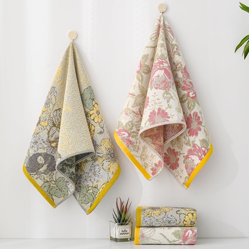 YiLUOMO Hand Towel Soft All-Over Flora Print 100% Cotton Muslin