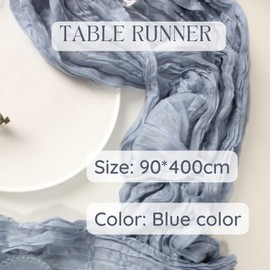 Blue Cheesecloth Table Runner 90 x 400 cm Long Gauze Table Decor for Bridal Baby Shower Birthday Wedding Party Crinkle Cheese Cloth