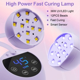 CGBE UV LED Nail Lamp, 36W Mini Cordless Flash Cure Lamp, USB Rechargeable Goosenecks LED Nail Light with 4 Timers & Auto Sensor for Salon Home DIY Use, Purple