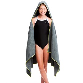 Flow Toalla de baño de microfibra de secado rápido, toallas de piscina para natación competitiva y otros deportes acuáticos con opciones medianas, grandes y con capucha disponibles (capucha gris)