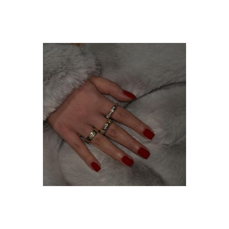 Uñas Postizas Cortas Cuadradas Rojas Mate, Uñas de Gel, Uñas