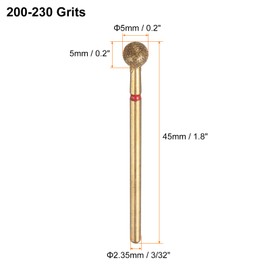 sourcing map 12pcs 200-230 Grits Diamond Grinding Bit 5mm Ball Head 2.35mm Shank 5mm Length Titanium Plated Stone Sanding Drill Bits Rotary Tool for Nails Grinding Polishing