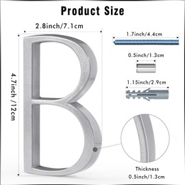 VONDERSO 5 Inch Floating House Numbers and Letters for Outside, Modern Metal Address Number B, with Weather Resistant Silver Powder Coating, No Fading (Glossy Silver)