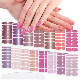 WOKOTO 15 Sheets Pink Nail Wraps For Women Nail Art Polish Stickers Strips Set With 1pc Nail File Gradient Adhesive Nail Decals Tips Manicure Design Nail Polish Strips Stick On Nails Polish Wraps