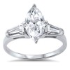 Sterling Silver Baguette Accent Marquise CZ Solitaire Engagement Ring 14MM