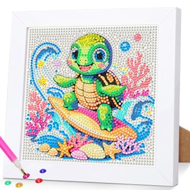 SuanFA Sea Turtle Diamond Art Kits with Wooden Frame,DIY 5D Diamond Painting for Adults,Gem Art Kits for Kids 8-12 with Colorful Box, Suitable for Gift & Home Decoration 6x6 inch