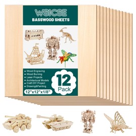 Basswood Sheets 1/8 x 12 x 12 Inch, 3mm Plywood Sheets,12Pack Balsa Wood Sheets Basswood for Laser Cutting,Wood Burning,Painting, Model Making