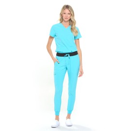 Dagacci - Conjunto de uniformes médicos para mujeres y hombres, unisex de 4 direcciones, Azul Aqua, Small