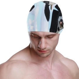 Dallonan Swimming Cap Funny Cow Adult Swim Cap Polyester