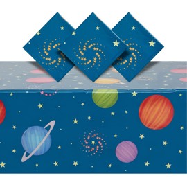 BLUE PANDA 3 Pack Plastic Outer Space Tablecloths, Disposable Planets Table Covers for Galaxy Birthday Party Decorations (54 x 108 in)
