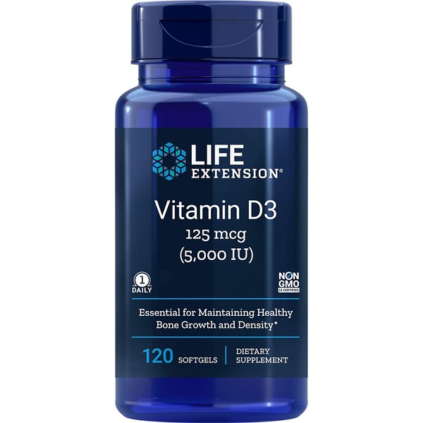 Life Extension Vitamin D3 5000 IU, 120 Softgels, 125mcg