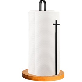 Wood Paper Towel Holder Countertop, TONLEA Kitchen Paper Towel Holder FreeStanding with Non-Slip Base for Kitchen and Bathroom Organization, Kitchen Roll Holder for Standard and Large Rolls