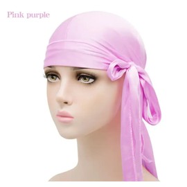 Smooth Silk Durag for Men Women Waves Long Double Wide Straps (Pinkish Purple)