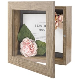 Golden State Art, 8x8 Shadow Box Frame Display Case, 2-inch Depth, Great for Collages, Collections, Mementos, 6 Pins Included (Light Brown, 1 Pack)