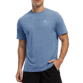 Rdruko Men's Workout Shirts Moisture Wicking Dry Fit Short Sleeve Lightweight UPF 50+ Athletic Running Gym Active T Shirts,Cobalt Blue,L