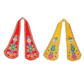 Set of 2 Decorative Puja Pataka Chunari, Pooja Chunar Ganesh Dupatta (Size:-9 Inch x 3 Inch) Pooja Items Articles for Indian Traditional Festival Decoration for Statue Frame Idol Temple(Red+Yellow)