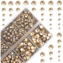 4000Pcs Mixed Size Hot Fix Round Crystals Gems Glass Stones Hotfix Flat Back Rhinestones (Light Champagne)
