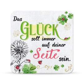 Sheepworld, My Beautytree 44604 Coaster No. B6, "Das Glück soll immer auf deiner Seite sein", Cork, 9.5 cm x 9.5 cm