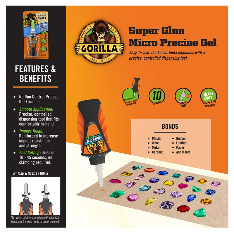 Gorilla Micro Precise Super Glue Gel, 5.5 Gram, Clear, (Pack