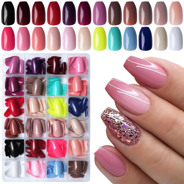 Loveourhome 576pc Coffin Press on Nails Short Fake Nails Full