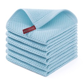 Homaxy 100% Cotton Waffle Weave Kitchen Dish Cloths, Ultra Soft Absorbent Quick Drying Dish Towels, 12 x 12 Inches, 6-Pack, Sky Blue