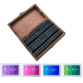 70pcs Alphabet Letters Stamps set Wooden Rubber Letter Number Stamps Seal with 4 Pcs Ink pad for Finger Painting DIY Diary Cards Stamps Craft