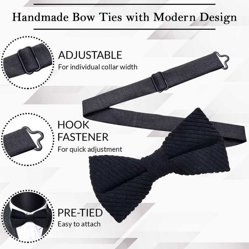 MASADA Mens Retro Corduroy Bow Tie Pre-tied Fully Adjustable Handmade