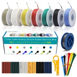 26awg Wire Cable 7 Colors Flexible Silicon Wire Electrical Wiring Kit 7x33 ft Spool Solid Wire DIY Easy to Work Wire Tin Plated Wire Heat Shrink Tubing Wire Stripper Included