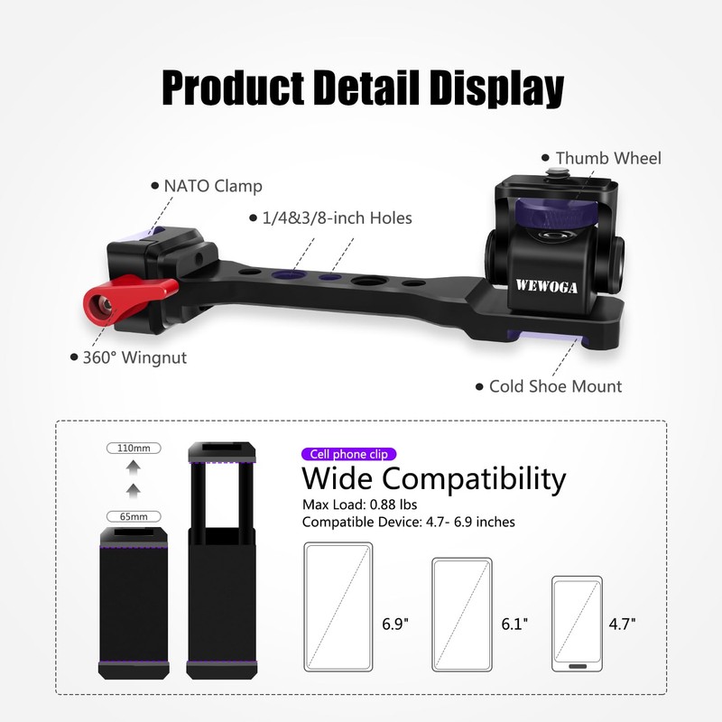 WEWOGA RS4 Phone Holder Aluminum Alloy Extension Handle RS3 Monitor