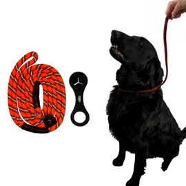 Heavy Duty Dog Leash with Adjustable Loop - 150cm Long - Nylon - Tangle-Free Weather Resistant - Includes Poop Bag Holder - Orange/Black - Ideal for Walking & Training