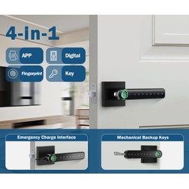 Fingerprint Door Knob, Keyless Entry Door Knob with 4 Ways to Unlock, Biometric Door Knob for Home/Storage/Bedroom/Office and Other Private Spaces, Big Fingerprint Recognizer(with APP)