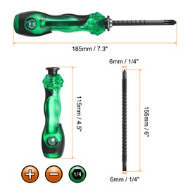 HARFINGTON 2 in 1 Ratcheting Screwdriver 7.3" Length Interchangeable Multi-Bit Magnetic Ratchet Screw Driver with Double Ended Bits, Phillips and Slotted Bits