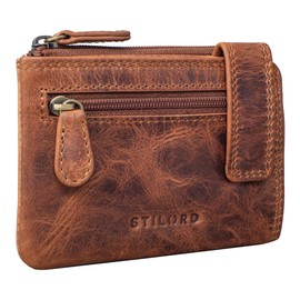 STILORD 'Lasse' Leather Key Wallet Vintage Key Case with Coin Purse for Men Slim Wallet with Key Ring Card Holder with RFID Blocker Organiser Genuine Leather, Colour:Kara - Cognac