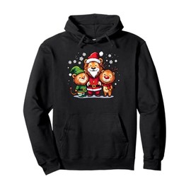 Cute Christmas Lions in Santa Elf and Reindeer Costumes Pullover Hoodie