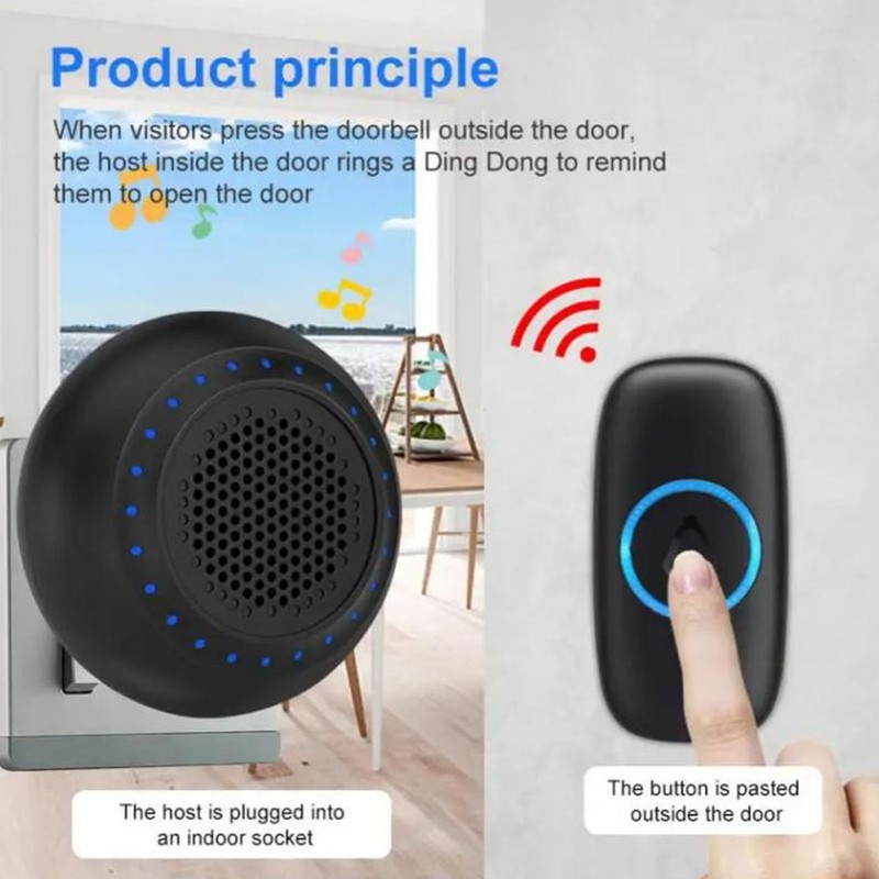 Wireless Doorbell Kit IP55 Waterproof Battery Operated 32 Melodies Cordless