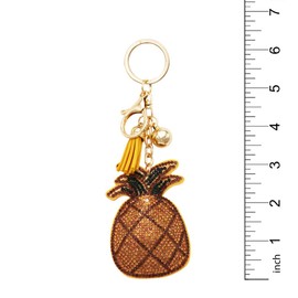 Rosemarie Collections Women's Whimsical Crystal Covered Sparkling Plush Key Ring With Tassel Keychain Car Fob Handbag Charm (Pineapple)