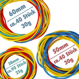 Westcott Rubber Bands 80 g | Approx. 170 Colourful Rubber Rings Various Sizes in Practical Plastic Container | Storage Pack Household Rubber Diameter 60 mm, 50 mm and 38 mm | Minimum 60% Natural