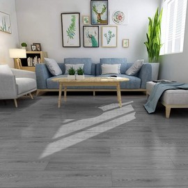 Peel and Stick Floor Tile, INMOZATA Self Adhesive Vinyl Plank Flooring Tile Wood Grain Look 36-Pack 54 Sq.Ft Waterproof Vinyl Flooring Tile Sticker for Bedroom, Living Room, Kitchen, RV(Gray)