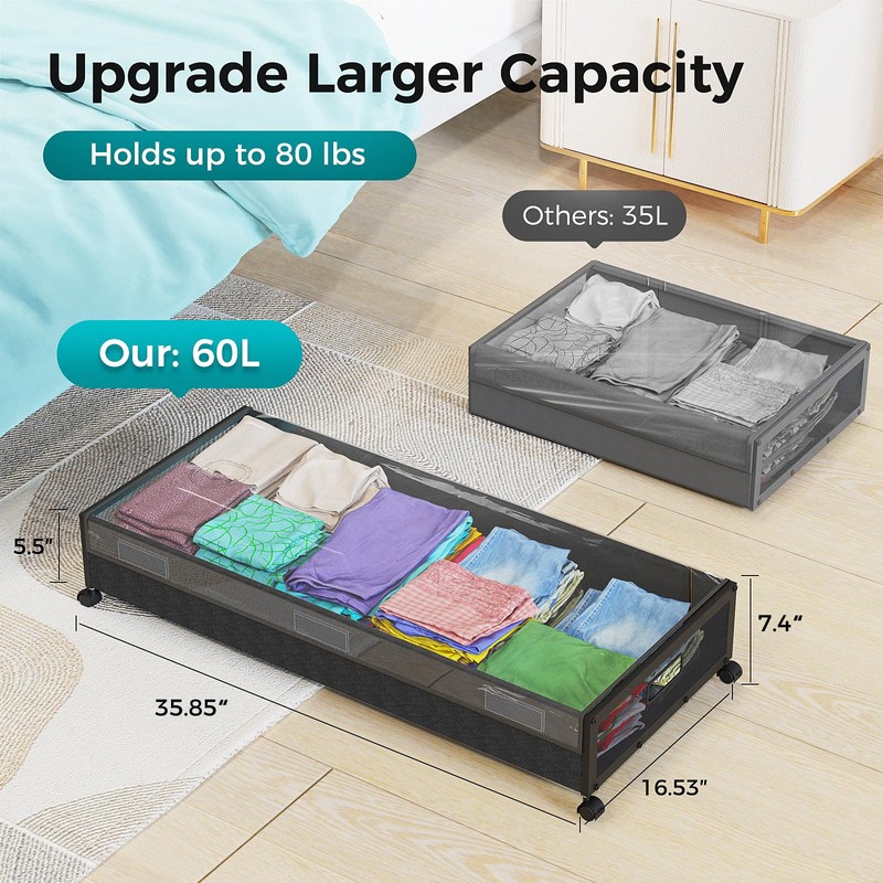 oylik Large Under Bed Storage with Wheels, Metal Under Bed