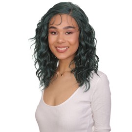 LUXLUXE Justice 18 inch Cut Layered 3.5" C Parting HD Lace Front Wig with Baby Hair, Heat Resistant Synthetic Fiber Hair, BL-0164 (Teal Green)
